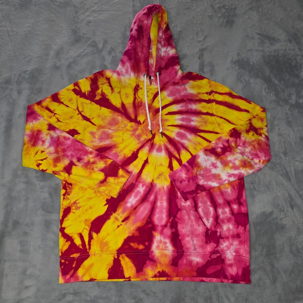 District Perfect Weight Fleece Tie Dye Hoodie Pink Yellow 2XL DT1101